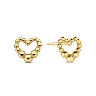 New Bling - 9NB-1385 - oorbelknopjes met bolletjes hart - 925 sterling silver - gold plated - 7,2 x 7,6mm