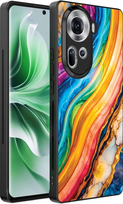 Smartphonica Telefoonhoesje Geschikt voor Oppo Reno 11 met Regenboog Goud Marmer Opdruk - TPU Backcover Case Rainbow Gold Marble Design geschikt voor Oppo Reno 11