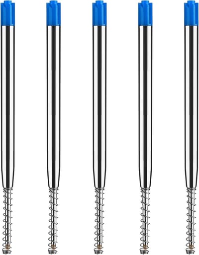 Vervangbare balpen navullingen met metalen veer - 5 stuks, soepel schrijven, 0.7mm, ideaal voor school en kantoorbenodigdheden (blauw)