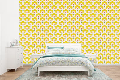 Behang - Fotobehang Design - Retro - Seventies - Geel - Breedte 385 cm x hoogte 240 cm