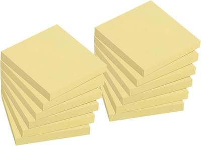 Sticky Notes Set van 12 Blokken, 76mm x 76mm, 100 Vel per Blok, Perfect voor Kantoor, Thuis en School, Geel
