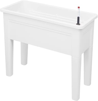 Verhoogd tuinbed – Voor buiten – 2 stuks kunststof plantenbak met poten, 74,9×34,5×65,5 cm – Kaki