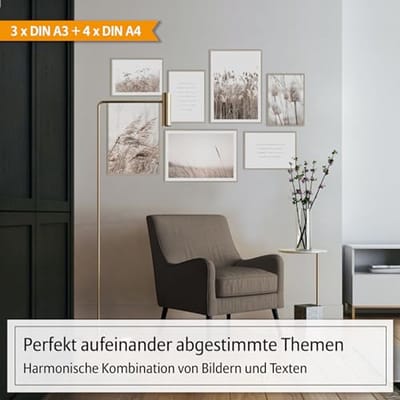 Posterset Collage Wanddecoratie - 7 Bijpassende Afbeeldingen in DIN A3 en A4 in Beige