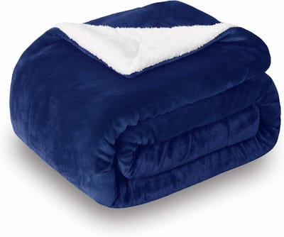 Extra Dikke, Warme Sherpa Fleece Deken Marineblauw 220x240 cm - Tweezijdig Pluche Woondeken