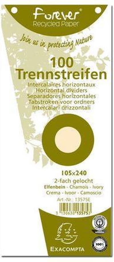 Exacompta FOREVER® Pak van 100 trapezium tabstroken met perforatie 180g - 105x240mm - Ivoor - 13575E