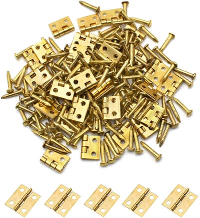 Dailygoods - Mini-scharnieren - Messing mini-scharnieren voor houten kist - 60 stuks - Miniatuur meubels - Perfect voor poppenhuis en sieradenbox