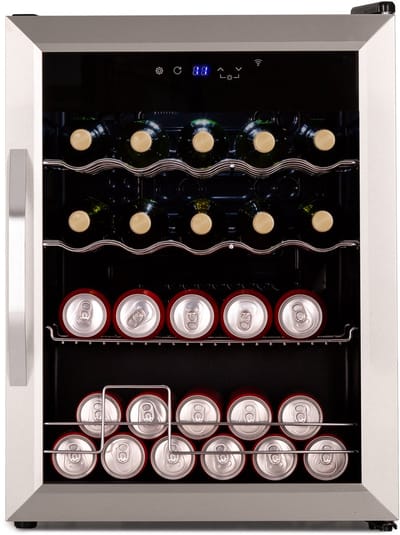 Klarstein Coachella 60 Drankenkoelkast - 60 L wifi-compatibel, LED-verlichting, Roestvrij staal, Fluisterstil, 3-18 °C, Uitneembare schappen, Drankenkoelkast met glazen deur