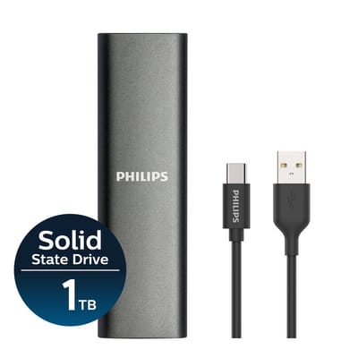 Philips externe SSD 1TB - draagbare SSD schijf - USB-C - aluminium - Space grey