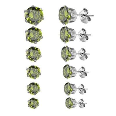 Aramat Jewels | Oorbellen | RVS zirkonia Oorbellen Olijf Groen | Zilverkleur / 3mm | | | Staal | Kinderen, Volwassenen | Verkleurd niet