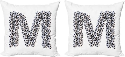 ABAKUHAUS Decoratieve kussenhoes met de letter M, 2 stuks, stapel voetball 50x50 cm, wit/kokosgrijs