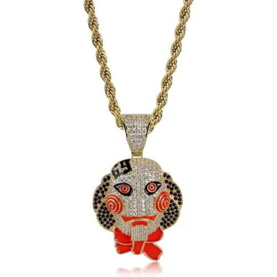 Pendentif Tronçonneuse Européen et Américain Gouttant Huile Diamant Poupée Masque Tendance Homme et Femme Accessoires Pendentif beige