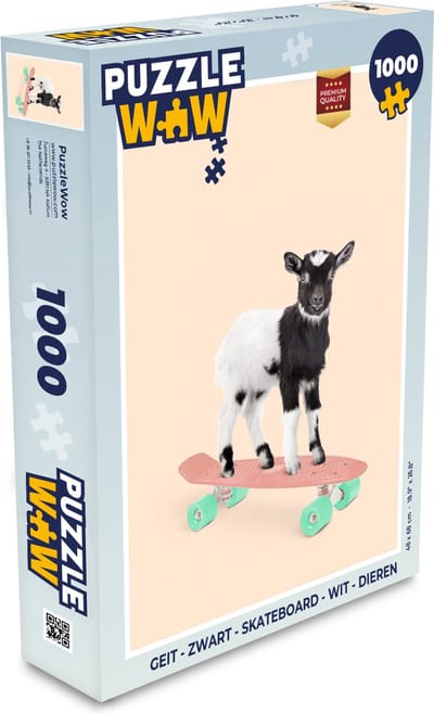 Puzzel Geit - Zwart - Skateboard - Wit - Dieren - Legpuzzel - Puzzel 1000 stukjes volwassenen