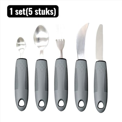 1 set (5stuks) - Bestekset - Visbesteksets - Adaptief Eetgereedschap Set - RVS Bestek met Dikke， Antislip Handvatten voor Mensen met Trillende Handen of Beperkte Handfunctie - Grijs