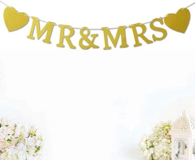 Akyol - Just married slinger- MR & MRS slinger- trouwen - trouwballon - trouwdag - versiering voor een trouwdag - Goudkleur slinger- wedding - versiering