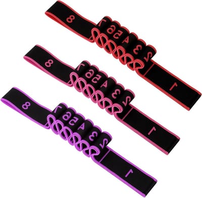 Set van 3 Yoga Stretchbanden met 8 Lussen voor Effectieve Stretchoefeningen, Pilates en Gymnastiek