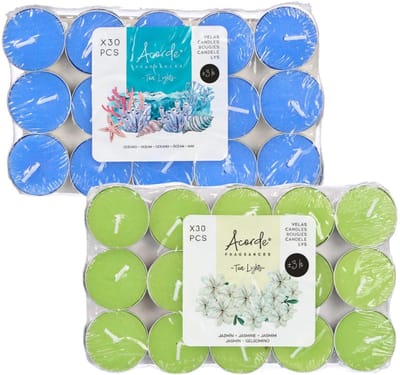 Acorde theelichtjes - 60x - 30x ocean - 30x jasmijn - aroma/geurkaarsen