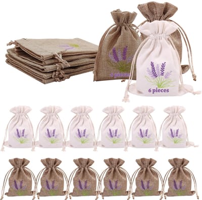 Lavendelzakjes 12 stuks – Lege Geurzakjes van Katoen Linnen met Borduursel, Herbruikbare Opbergzakjes voor Lavendel, Rozenblaadjes en Cadeautjes – 10x14 cm, Wit & Linnenkleur