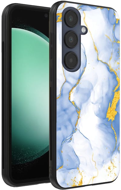 Smartphonica Telefoonhoesje Geschikt voor Samsung Galaxy S23 FE met Lichtblauw Goud Marmer Opdruk - TPU Backcover Case Lightblue Gold Marble Design geschikt voor Samsung Galaxy S23 FE
