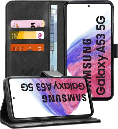 Hoesje geschikt voor Samsung Galaxy A53 - Book Case Kunstleer Wallet Cover Portemonnee Pasjeshouder Hoes Zwart