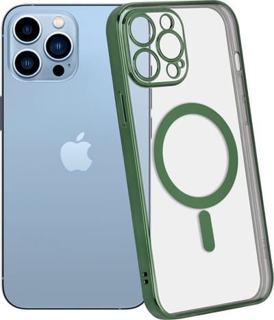 ShieldCase telefoonhoesje geschikt voor Apple iPhone 13 Pro Max hoesje transparant Magneet metal coating - donkergroen - Shockproof hoesje - Extra robuuste rand - Beschermhoesje - Shockproof Hardcase - Transparant doorzichtig hoesje