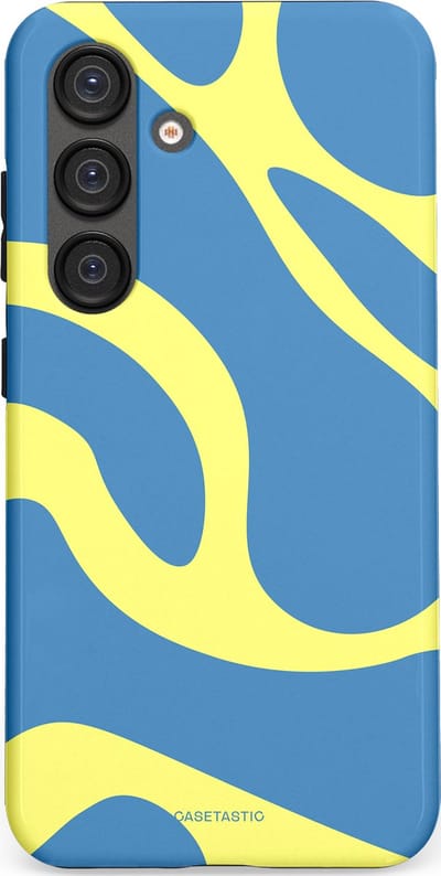 Casetastic hoesje geschikt voor Samsung Galaxy S25 - Dubbellaagse bescherming - Blauwe Gele Zee Stranden - Fashion Case - Lavendel Goud Lichtblauw