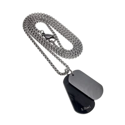 Unisex Militaire Jasseron Ketting met Dubbele Dogtag Hanger van Roestvrij Staal Zwart-Zilverkleur - Lengte 55cm