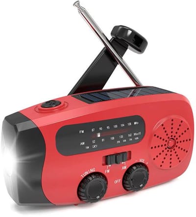 Draagbare noodradio - Powerbank 2000 mAh - Zaklamp - Solar opwindbaar - SOS alarm - USB kabel - Noodpakket - Kunststof - rood