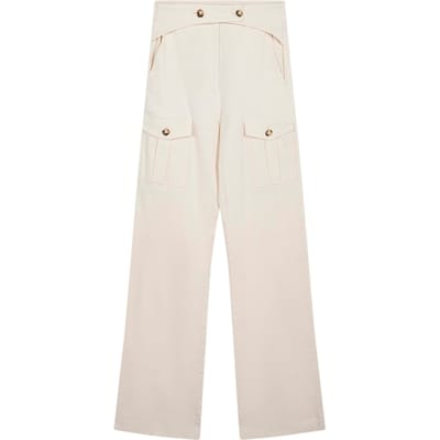 PINKO Apemaya Pantalone Tela Di Lino Swan White Maat: 40 | Cargobroeken Outlet | Dames | Beige