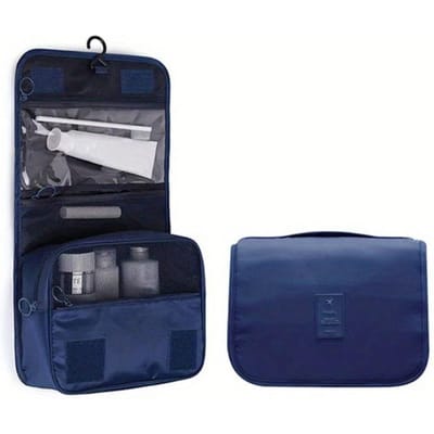 Trousse de maquillage de voyage, organisateur de toilette étanche, nécessaire de salle de bain pour femmes, crochet de poche de lavage, sac de rangement de maquillage bleu foncé