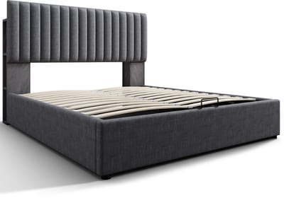 Led-bed met USB-C lader en opbergruimte - 160x200 cm - Grijs (zonder matras)