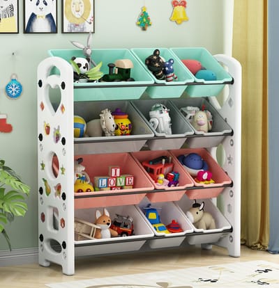 Opbergmeubel-Speelgoedrek voor kinderen-organizer-4 lagen-12 uitneembare plastic lades