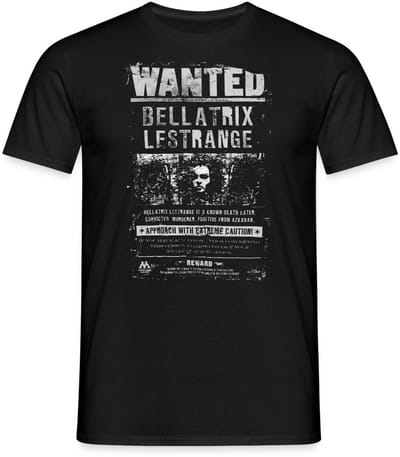Harry Potter Bellatrix Lestrange Wanted Poster T-Shirt Heren