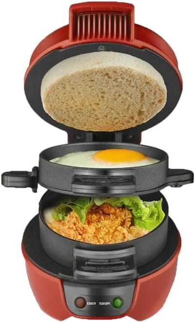 Hamburger Maker - Burger Pers - Ontbijt Maken - Antiaanbaklaag - 22 x 18 x 18 cm - Rood