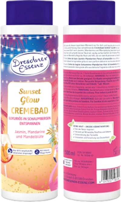 Dresdner Essenz Sunset Glow Verzorgende Badschuim met Zomerse geuren | 1x 500 ml | Verzorgende Crème Badschuim met Jasmijn - Mandarijn en Amandelbloesem