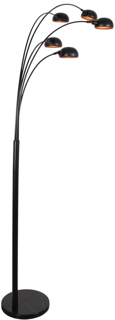 Zwarte Vloerlamp Pentra 4855ZW, 5-lichts met marmeren voet, modern retro stijlen, metaal, hoogte 210 cm, merk Mexlite