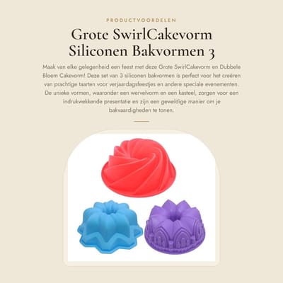 Dailygoods- Bakvormen Set - 3 Stuks Siliconen - Taartvorm Wervel - Kasteel Cakevorm - Dubbele Bloem Taartvorm - Voedingskwaliteit Veilig - Taartvormen