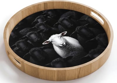 Dienblad rond 40x40 cm - Schootdienblad hout - Schapen - Wit - Duisternis - Borrelplank rechthoek - Plateau houten dienbladen