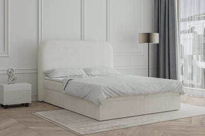 Continentalbed 07 (Boxspring, Bonell, Topper, bouclé, tweepersoonsbed gestoffeerd hoofdbord met lattenbodem) - 160x200cm - Wit (Anthology 1)