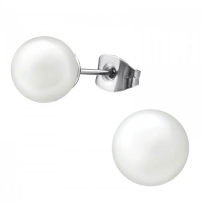 La Rosa Princesa Witte Parel oorbellen 8mm Zilverkleurig Stainless steel – Hypoallergeen