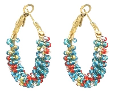 Oorbellen - Glaskralen - Oorringen RVS - 3 cm - Goudkleurig en Blauw
