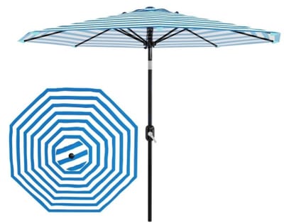 Parasol Rond - Zonder Voet - 270x270x236cm - Waterafstotend 2-Lagen Ventilatie - 8 Ribben - Kantelbaar met Handslinger - Voor Terras Balkon Zwembad Café - Blauw + Wit