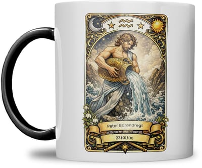 Sterrenbeeld mok - Waterman - Zwart - Tarot mok - Gepersonaliseerd met naam en datum