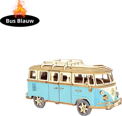 Livano Bouwpakket Hout - Kinderen - Volwassenen - Bouwpakketten Volwassenen - Boot - Houten Puzzel - 3D - Bus - Blauw