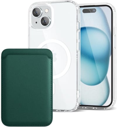 Shockproof Anti Shock Back Cover Hoesje Compatibel met MagSafe Geschikt voor: Apple iPhone 15 met Magnetische Pasjeshouder - Groen