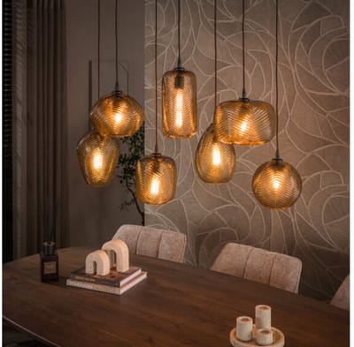 Hanglamp Chevron 4+3L - Smoke bruin glas