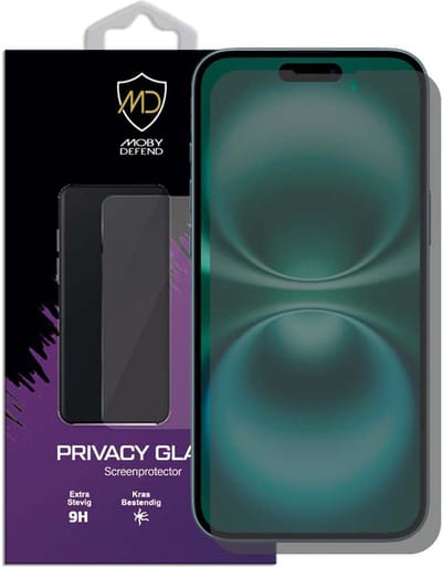MobyDefend Screenprotector - Geschikt voor iPhone 16 Plus - HD Privacy Glass Screensaver