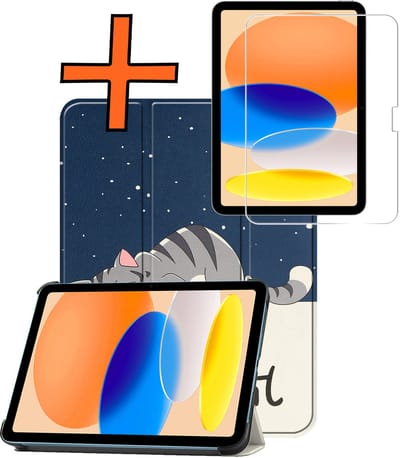 Hoesje - Geschikt voor Apple iPad A16/A18 (2025/2026) - 11 inch (11e & 12e generatie) - Met Screenprotector - Trifold Bookcase - Hard Cover - Hardcover Book Case - Tablet Hoes - Kat