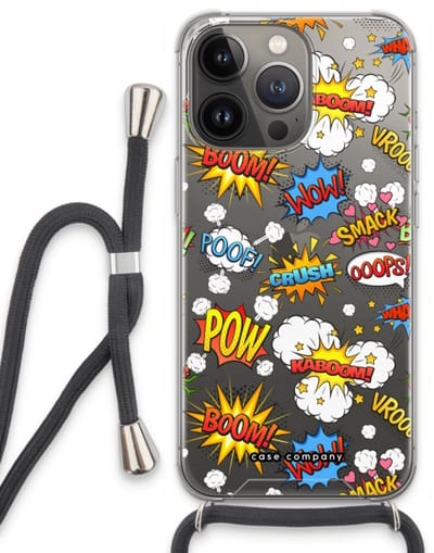Case Company® - Hoesje met koord geschikt voor iPhone 13 Pro hoesje met Koord - Pow Smack - Telefoonhoesje met Zwart Koord - Bescherming aan alle Kanten en Over de Schermrand