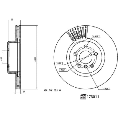 Remschijf FEBI BILSTEIN 173011 voorkant, geventileerd, sterk gecarboniseerd, 1 Stuk