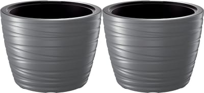 Prosperplast Plantenpot/bloempot Amazing - 2x - buiten/binnen - kunststof - steengrijs - D47 x H35 cm - met binnenpot